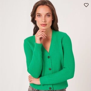 Repeat Green Cotton Rib Knit Cardigan Sweater size XS